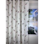 Landhaus Dekostoff Vorhang Leinenoptik Blumen natur rot...