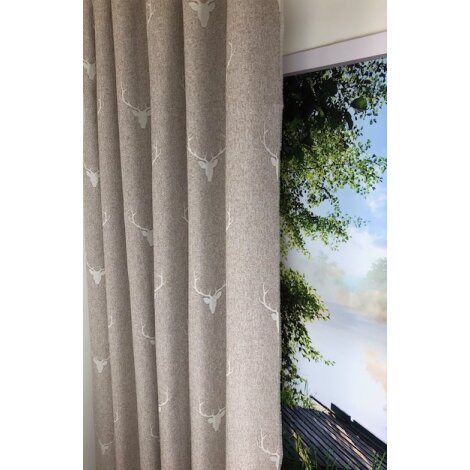 Landhaus Dekostoff Vorhang Hirsch Hirschkopf beige natur blickdicht, Meterware