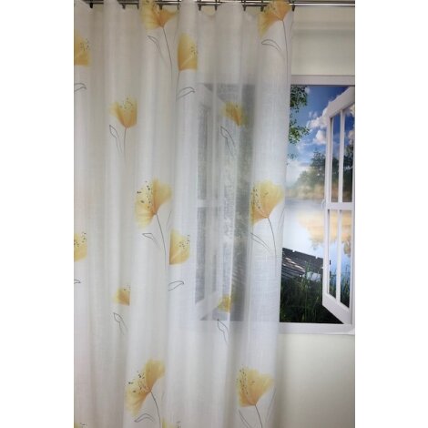 Stores Gardine Vorhang Blumen bedruckt gelb teiltransparent, Meterware