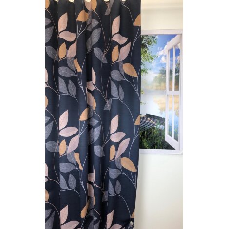 Verdunklungsstoff Vorhang Blätter schwarz creme braun, 2 Reststücke 3,45 m + 1,18 m, mit Fehler