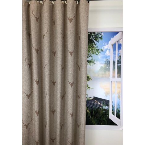 Landhaus Gardine Vorhang Dekoschal Hirschkopf beige natur, fertig genäht