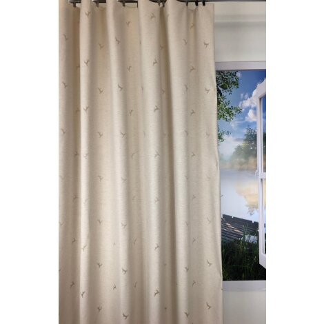 Landhaus Gardine Vorhang Dekoschal springender Hirsch creme natur, fertig genäht
