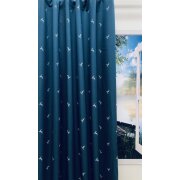 Landhaus Gardine Vorhang Dekoschal springender Hirsch blau beige, fertig genäht