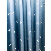 Landhaus Gardine Vorhang Dekoschal springender Hirsch blau beige, fertig genäht