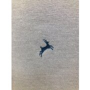 Landhaus Gardine Vorhang Dekoschal springender Hirsch blau beige, fertig genäht