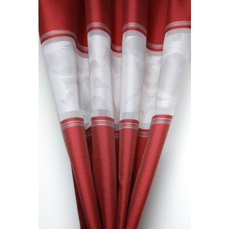 Dekoschal Vorhang Streifen Kreise rot grau teiltransp., f. H. 1,44 m