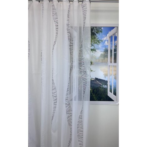 Stores Gardinen Vorhang K&auml;seleinen Muster rot grau wei&szlig; transparent, Meterware