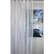 Stores Gardinen Vorhang K&auml;seleinen Muster rot grau wei&szlig; transparent, Meterware