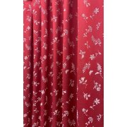 Landhaus Dekostoff Vorhang Natur-Optik Blumen Schmetterling natur, Meterware 29 rot
