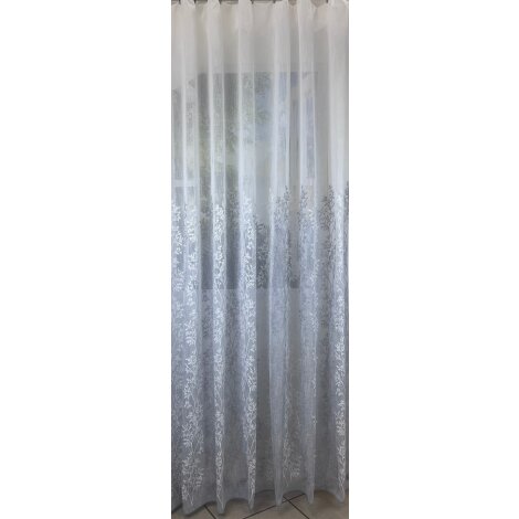 Stickereistores Gardine Stores bestickt Blumen grau weiß transparent, Meterware