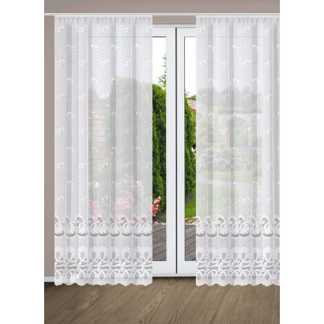 FERTIGSTORE JACQUAD FEIN "LEONORA" 450cm x 145 cm Farbe WEISS