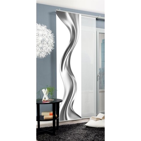 SCHIEBEVORHANG DEKOSTOFF SEIDENOPTIK DIGITALDRUCK "OAKLEY" 60cm x 245 cm Farbe SILBER