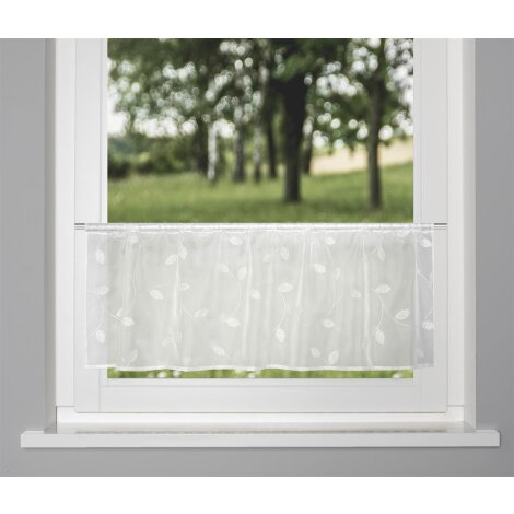 CAFEHAUS VOILE BESTICKT "SHARY" 145 cm x 45 cm Farbe WEISS