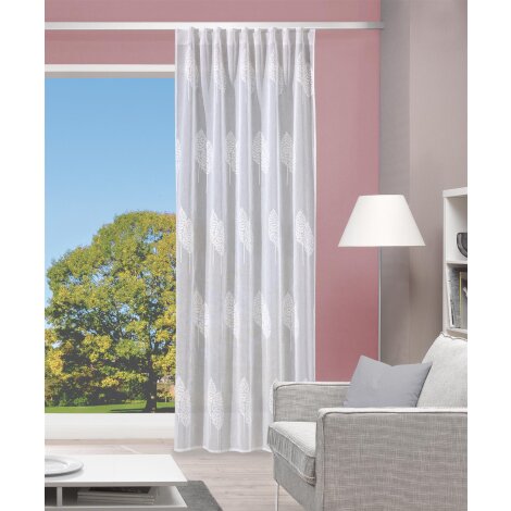 FERTIGSCHAL LEINENOPTIK BESTICKT "ALAVARO" 140 cm x 245 cm Farbe WOLLWEISS