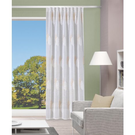 FERTIGSCHAL LEINENOPTIK BESTICKT "ALAVARO" 140 cm x 245 cm Farbe BEIGE