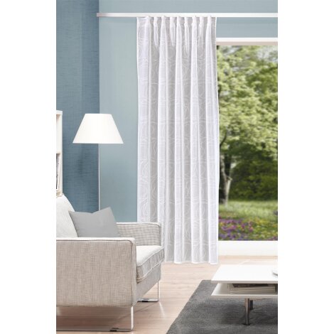 FERTIGSCHAL LEINENOPTIK BESTICKT "DITOS" 135 cm x 245 cm Farbe WEISS