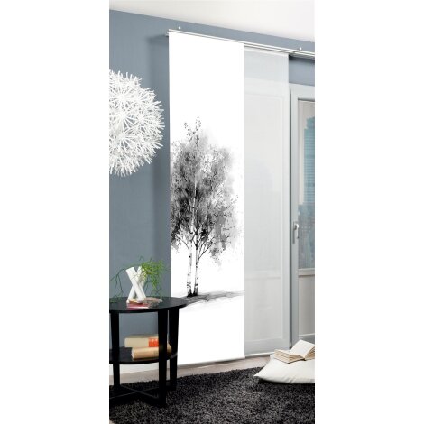 SCHIEBEVORHANG DEKOSTOFF SEIDENOPTIK DIGITALDRUCK "TREE" 60 cm x 245 cm Farbe GRAU