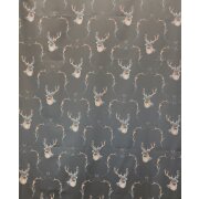 Dekostoff Gardine Vorhang Landhaus Jacquard Hirsch blau beige blickdicht, Meterware