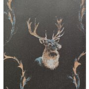 Dekostoff Gardine Vorhang Landhaus Jacquard Hirsch blau beige blickdicht, Meterware