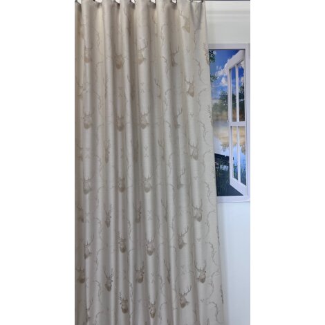 Dekostoff Gardine Vorhang Landhaus Jacquard Hirsch creme beige blickdicht, Meterware