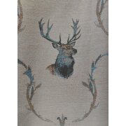 Landhaus Gardine Vorhang Dekoschal Hirsch Ornament blau braun, fertig genäht