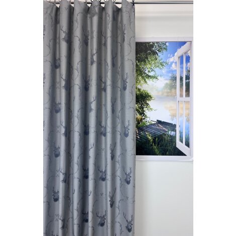 Dekostoff Gardine Vorhang Landhaus Jacquard Hirsch grau blickdicht, Meterware