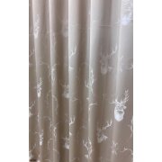 Landhaus Gardine Vorhang Dekoschal Hirsch Ornament creme beige, fertig genäht