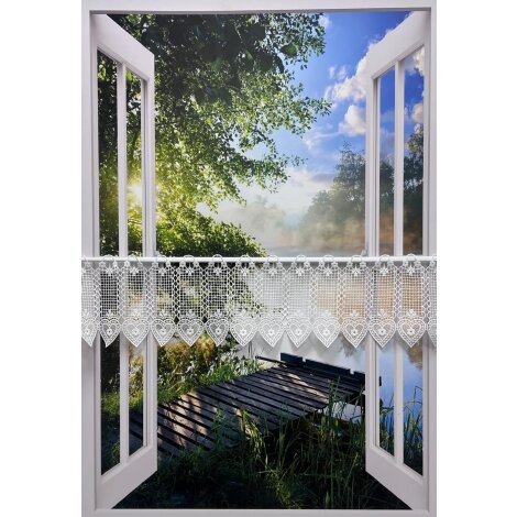 Landhaus Pannaux Scheibengardine Stickerei Herz weiß Höhe 15 cm, Meterware