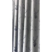 Landhaus Gardine Vorhang Dekoschal Hirsch Ornament Grautöne, fertig genäht