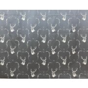 Landhaus Gardine Vorhang Dekoschal Hirsch Ornament Grautöne, fertig genäht