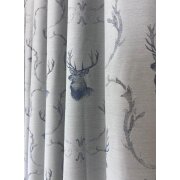 Landhaus Gardine Vorhang Dekoschal Hirsch Ornament beige grau braun, fertig genäht
