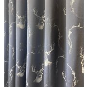 Landhaus Gardine Vorhang Dekoschal Hirsch Ornament beige grau braun, fertig genäht