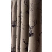 Landhaus Gardine Vorhang Dekoschal Hirsch Ornament braun dunkelbraun, fertig genäht