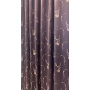 Landhaus Gardine Vorhang Dekoschal Hirsch Ornament braun dunkelbraun, fertig genäht