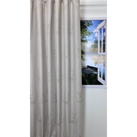 Landhaus Gardine Vorhang Dekoschal Hirsch Ornament natur creme, fertig genäht