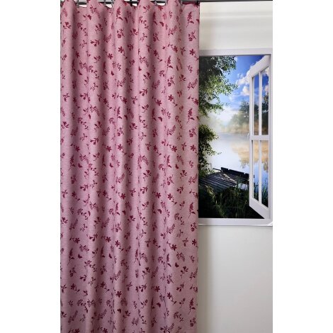 Landhaus Dekostoff Vorhang Natur-Optik Blumen Schmetterling rot rose, fertig genäht