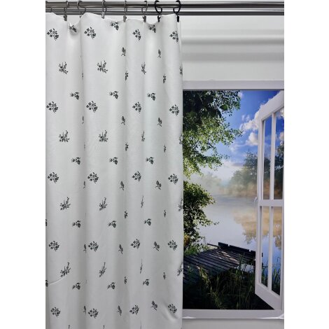 Landhaus Dekostoff Vorhang weiß Blumen grün braun, fertig genäht