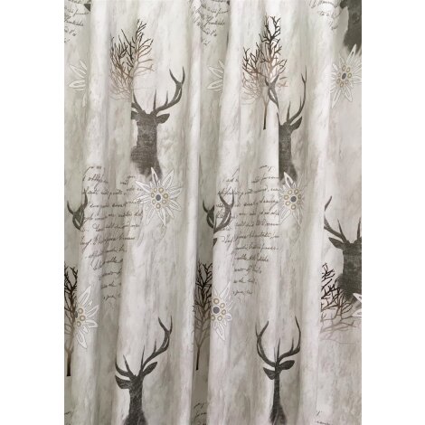 Landhaus Vorhang Hirsch Schrift beige braun Schlaufenschal Höhe 120 cm halbe Bahn (2 Stück)