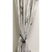 Landhaus Vorhang Hirsch Schrift beige braun Schlaufenschal Höhe 120 cm halbe Bahn (2 Stück)