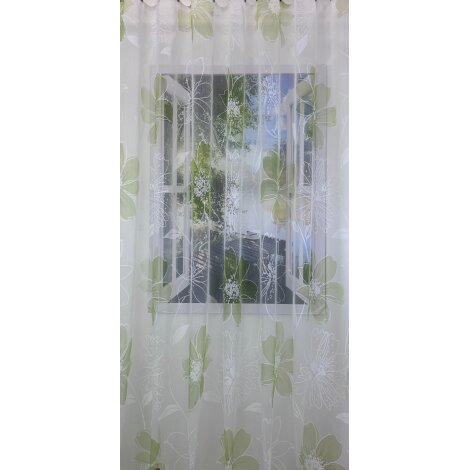 Stores Gardine Vorhang Blumen bedruckt apfelgrün transparent, Meterware