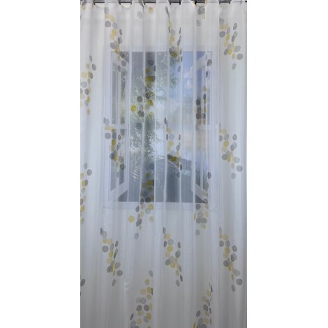Stores Vorhang Voile Kreise gelb grau weiß transparent, 290 cm, Meterware