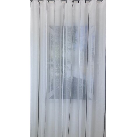 Stores Vorhang Leinenoptik Längsstreifen weiß grau schlamm transparent, 260 cm, Meterware