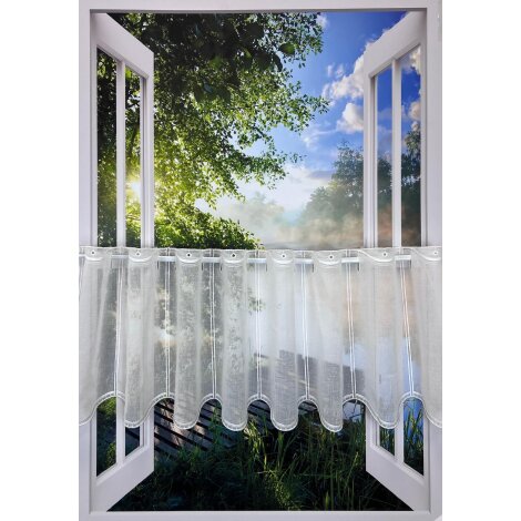 Panneaux Scheibengardine Stickereiabschluss uni rohweiß H 30 cm, Meterware