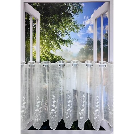 Panneaux Scheibengardine Gräser Stickerei wollweiß H 45 cm, Meterware