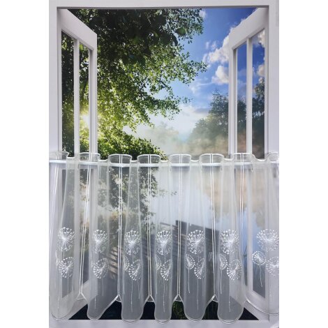 Panneaux Scheibengardine Pusteblume Stickerei weiß H 45 cm, Meterware