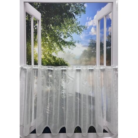 Panneaux Scheibengardine Stickereiabschluss uni rohweiß H 45 cm, Meterware