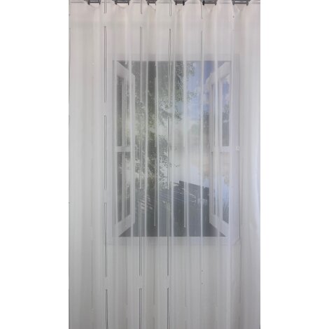 Stores Vorhang Scherli Längsstreifen weiß moosgrün transparent, 280 cm, Meterware