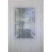 Stores Vorhang Scherli Längsstreifen weiß moosgrün transparent, 280 cm, Meterware