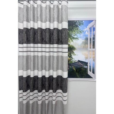 Dekostoff Vorhang Querstreifen Blätter braun hellgrau creme blickdicht, Meterware