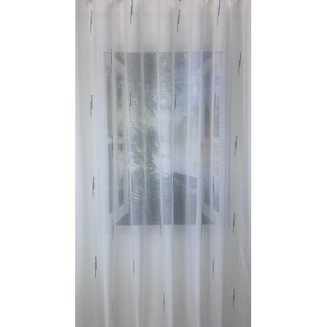 Stores Vorhang Leinenoptik Scherli Streifen grau anthrazit creme transparent, 290 cm, Meterware